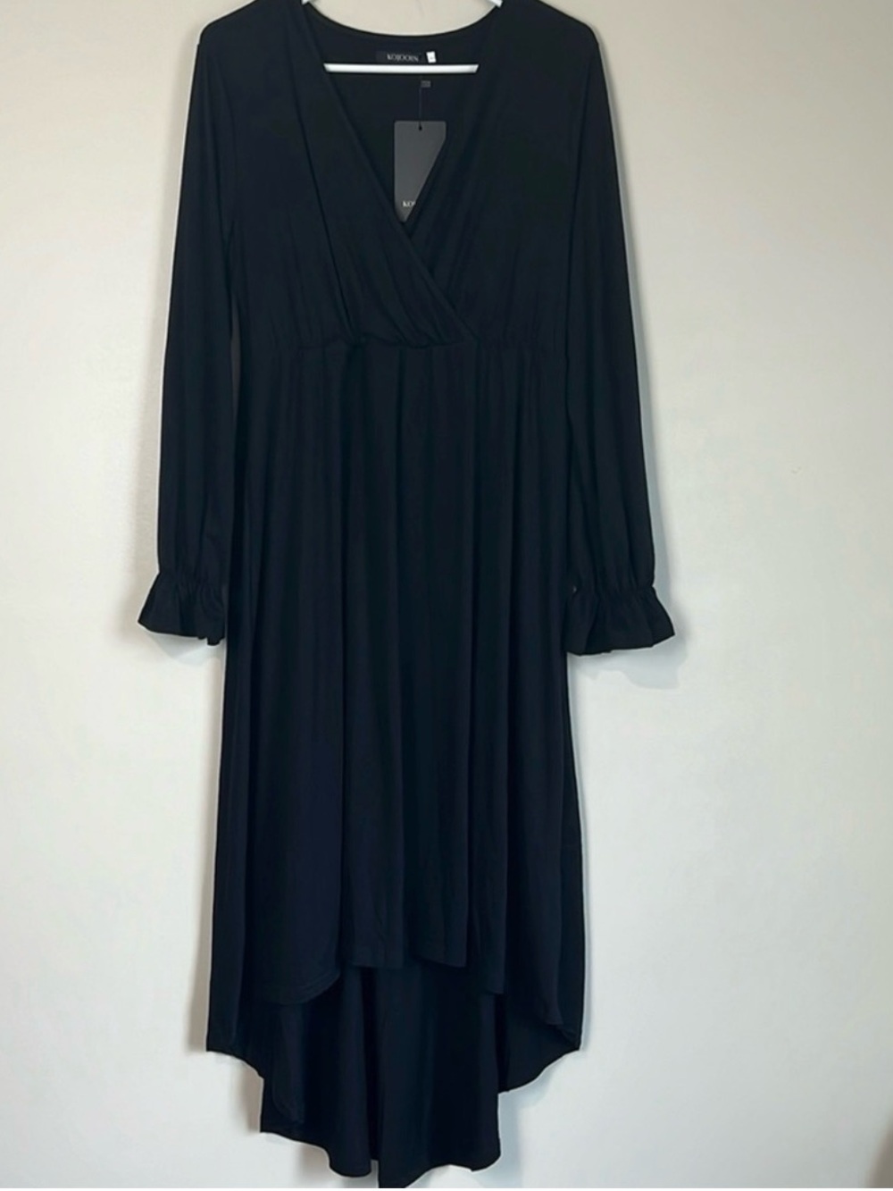 KOJOOIN Black Ruffle High Low Long Sleeve Dress Size L NWT